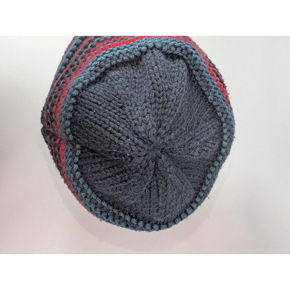 Columbia Knit Beanie Hat Blue Red Striped Fleece Lined Unisex Winter Cap